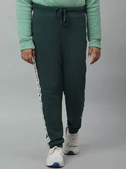 Girls Bottal Green Solid Drawstring Track Pant